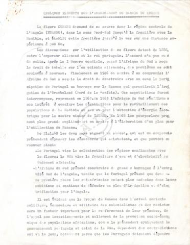 «Quelques éléments sur l’aménagement du bassin du Kunene»