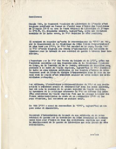 Esboço da carta do presidente do MPLA ao Presidente do Congo (RPC)