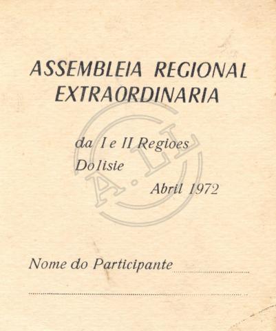 Cartão de participante à Assembleia Regional Extraordinária das 1ª e 2ª Regiões