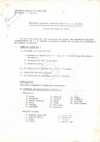 Documento final da Assembleia Regional Extraordinária das 1ª e 2ª Regiões