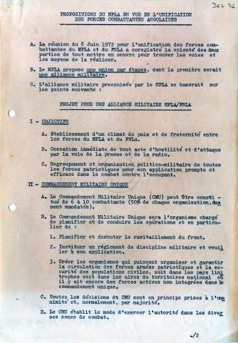 Propostas do MPLA para a Unificação das forças combatentes angolanas