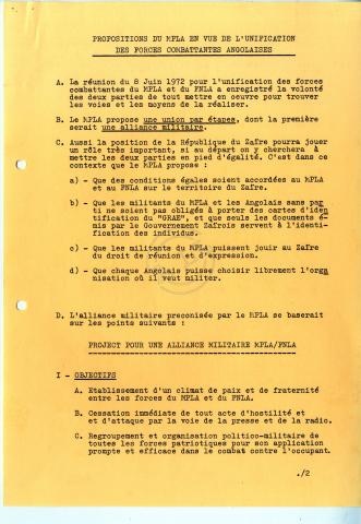 Propostas do MPLA para a Unificação das forças combatentes angolanas