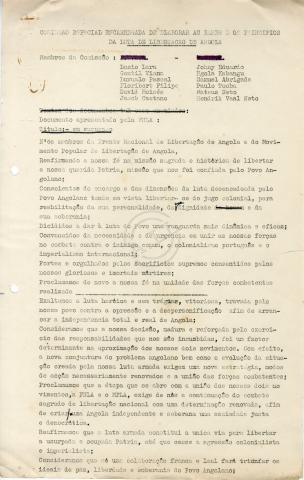 Documento apresentado pela FNLA à Comissão Especial