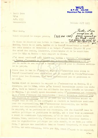 Carta de Peder Sidelman (WUS) a Lúcio Lara