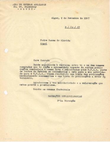 Carta do CEA a Pedro Ramos de Almeida