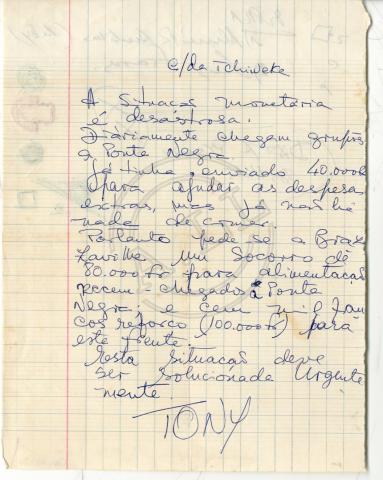 Carta de Tony a Tchiweka