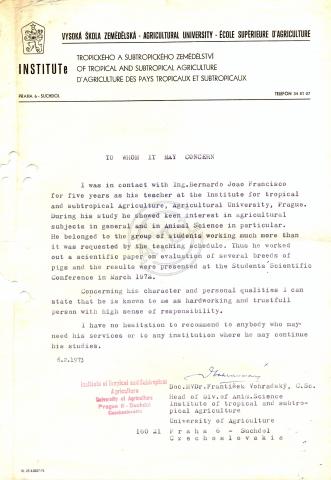 Carta da Escola Sup. de Agricultura de Praga