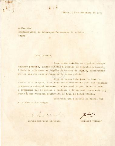 Carta de Carlos Henrique Maranhão e Bernard Vernier (Paris) a Correia