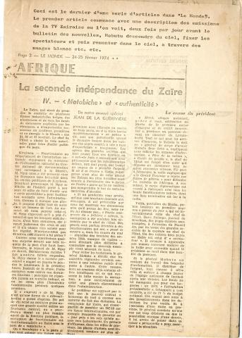 Recorte de um artigo de Jean de Guérivière saído no Le Monde