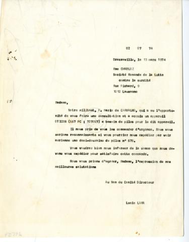 Carta de Lúcio Lara a Mme Chabloz