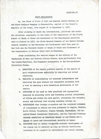 Draft Declaration of Heads of States of East and Central Africa