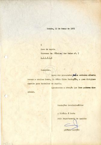 Carta de António Jacinto à Casa de Angola