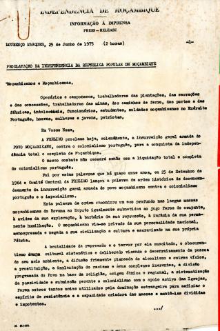 Proclamação da Independência da Rep. Pop. de Moçambique