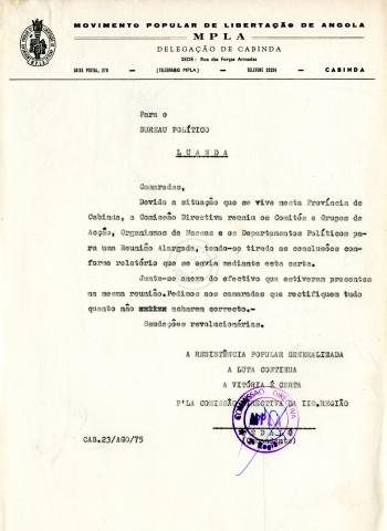 Carta de Pedalé ao Bureau Político do MPLA