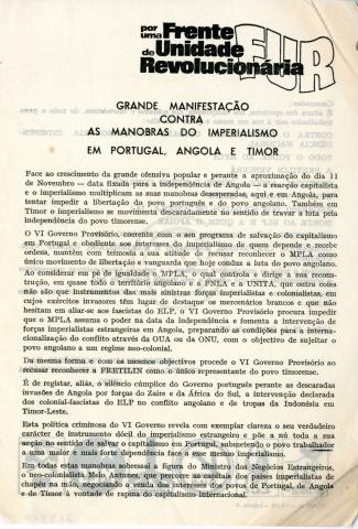 Panfleto da Frente de Unidade revolucionária (FUR)