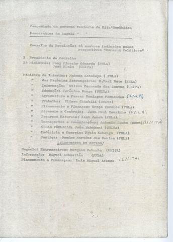 Composição do Governo da “Rep. Democrática de Angola”