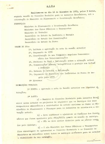 Acta da sessão do Conselho restrito para os Assuntos Económicos