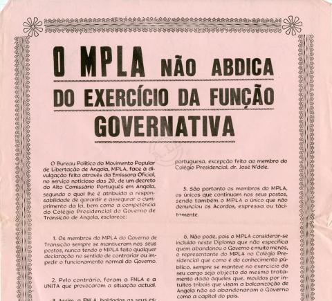 “O MPLA não abdica do exercício da função governativa”