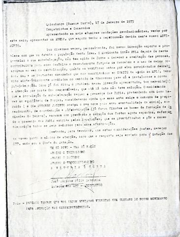 Carta de José A. F. Sobrinho ao MPLA