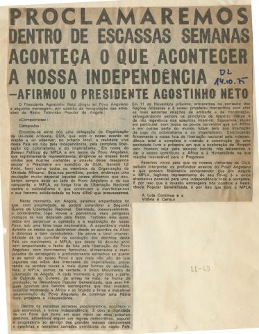 Afirmações do presidente Agostinho Neto