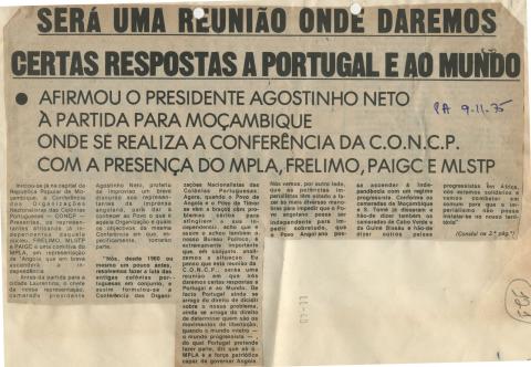 Afirmações do presidente Agostinho Neto à partida para Moçambique