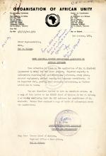 Carta da OUA ao Representante do MPLA em Dar-es-Salaam