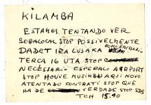 Telegrama de «Tchiweka» a «Kilamba»