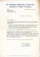 Carta de Saskia Wieberdink (Dr. Eduardo Mondlane - Sitching) ao MPLA