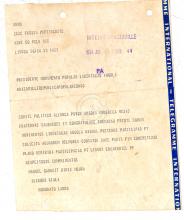Telegrama de Isidoro Kiala, Manuel Garrett e Honorato Landu