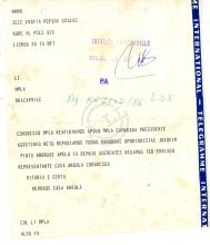 Telegrama de Casa de Angola ao MPLA