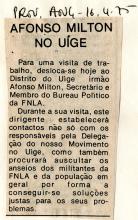 Afonso Milton, membro do Bureau Político da FNLA, no Uíge