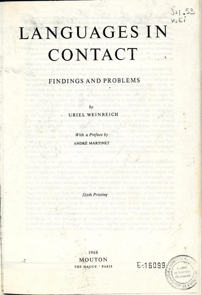 Languages in Contact. Findings and problems
