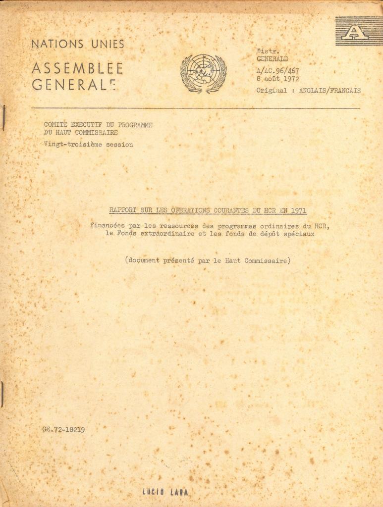 Rapport sur les opérations courantes du HCR en 1971
