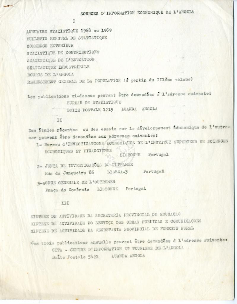 Sources d’informations économiques de l’Angola