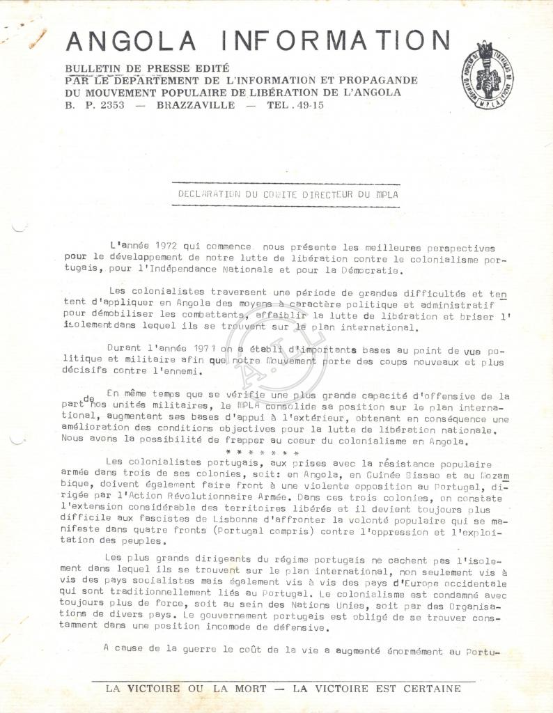 Déclaration du Comité Directeur du MPLA