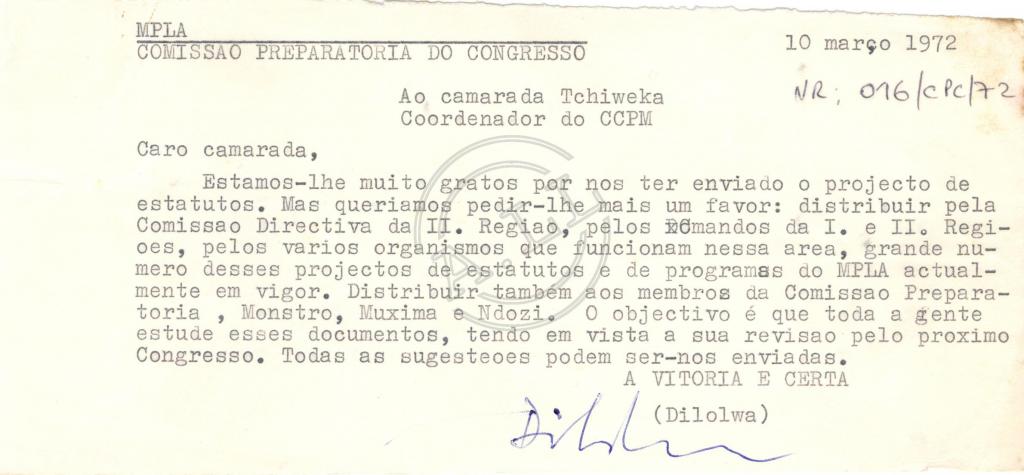 Carta de Dilolwa a Tchiweka