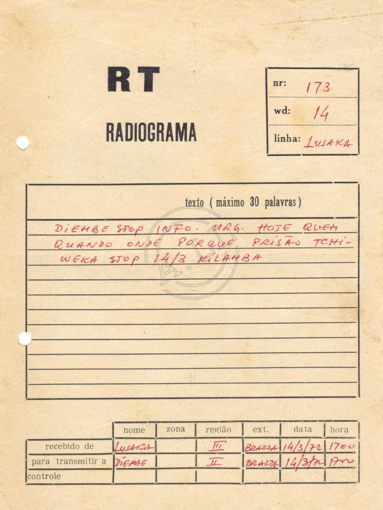 Radiograma de Kilamba a Diembe (nº. 173)