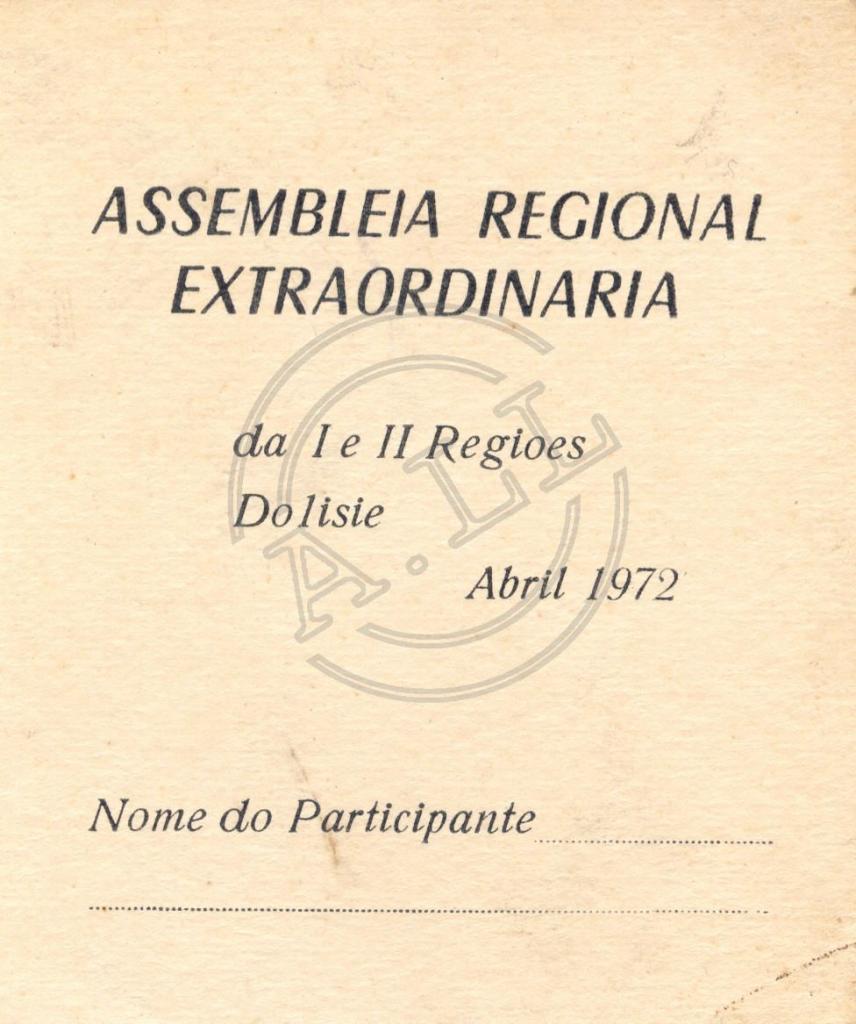 Cartão de participante à Assembleia Regional Extraordinária das 1ª e 2ª Regiões