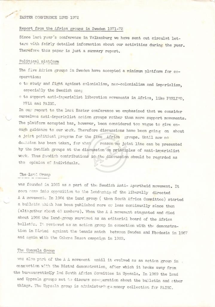 Report from the Africa groups in Sweden 1971–1972