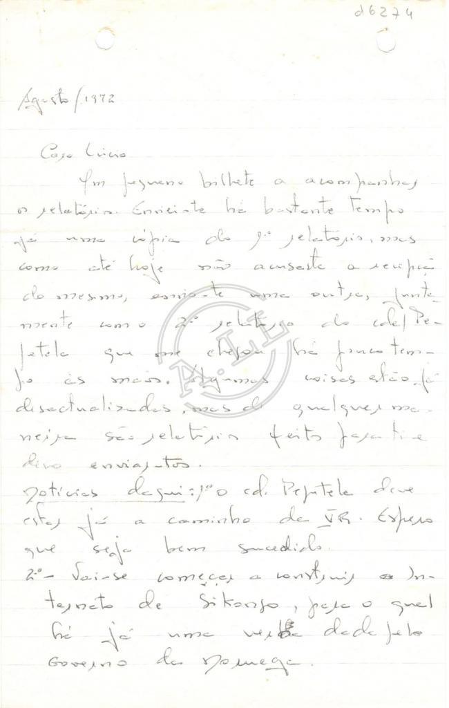 Carta de Guida Chipenda a Lúcio Lara