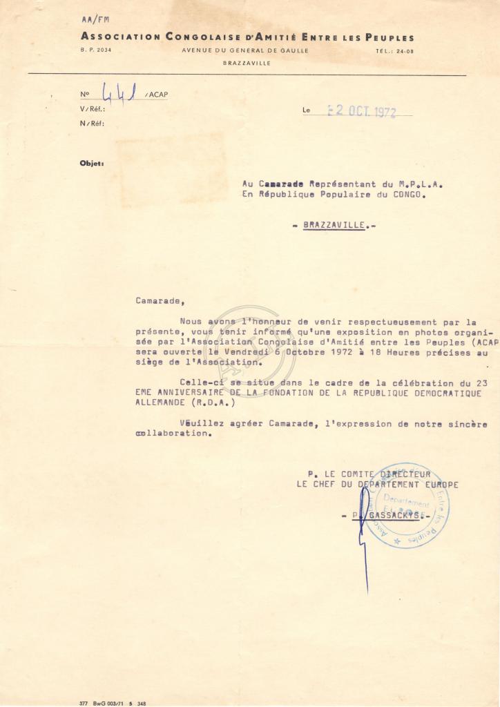 Carta de P. Cassackys (ACAP) a Lúcio Lara
