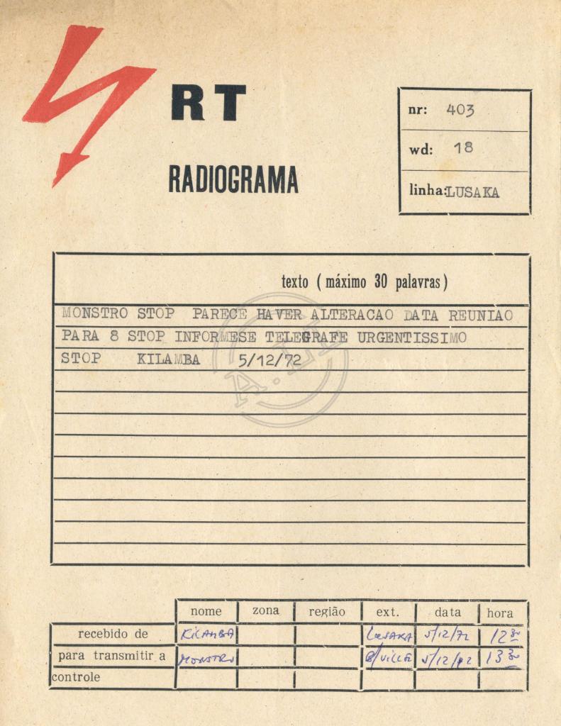 Radiograma nº 403 de Kilamba a Monstro