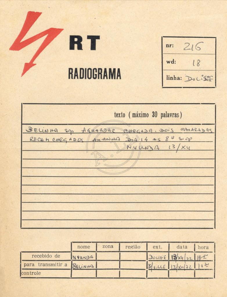 Radiograma nº 216 de Nvunda a Belinha