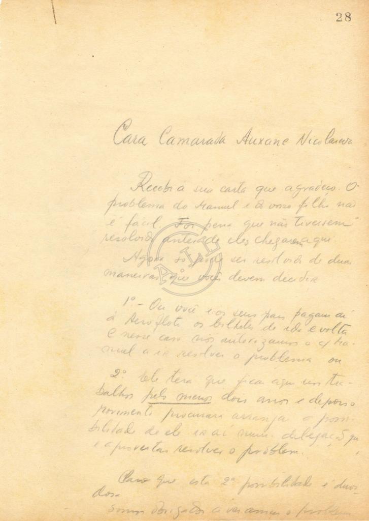 Carta de Lúcio Lara a Auxane Nicolaieva sobre casamento