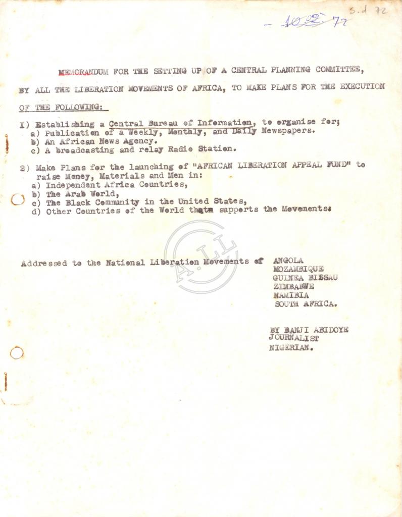 Memorandum for the setting up of a central planning committee