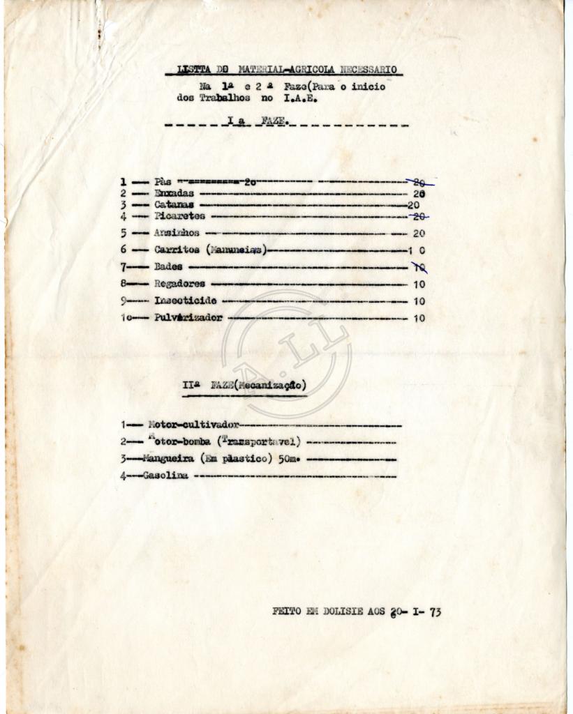 Lista de material agrícola necessário para o IEA