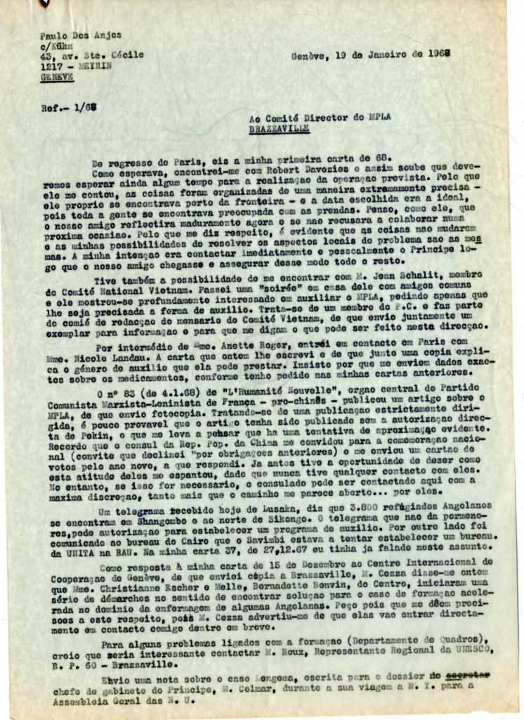 Carta de Paulo dos Anjos ao CD do MPLA