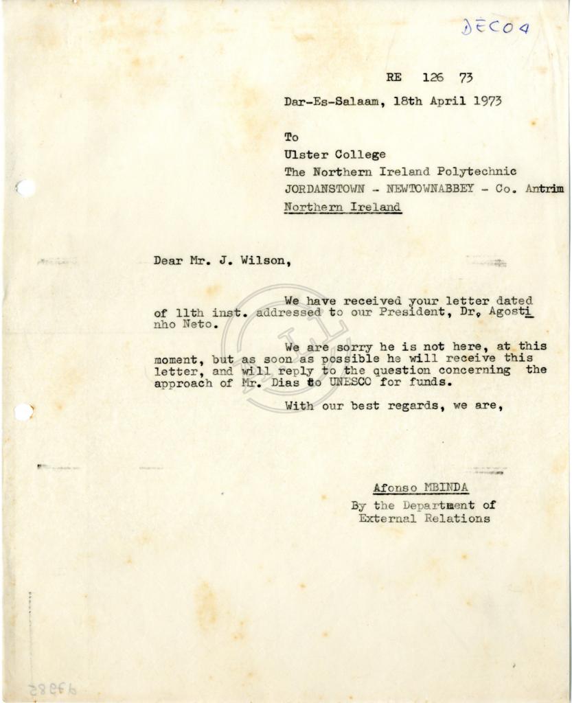 Carta de Afonso Mbinda a J. Wilson