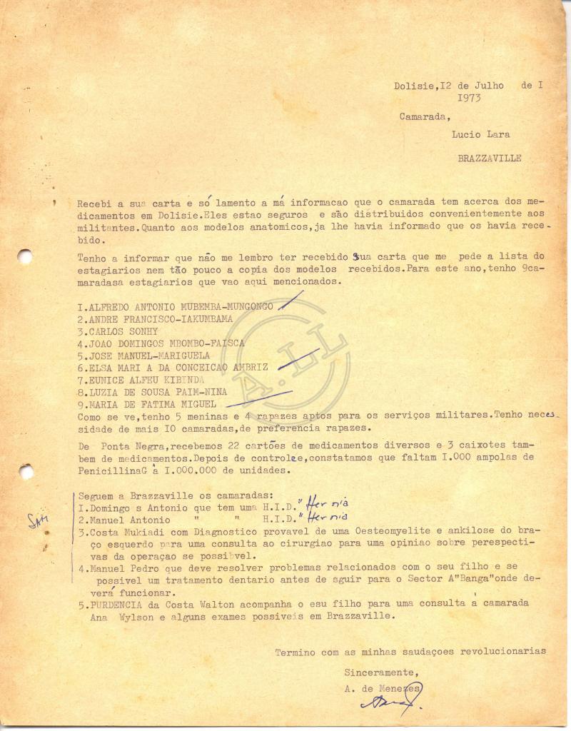 Carta de António de Menezes a Lúcio Lara