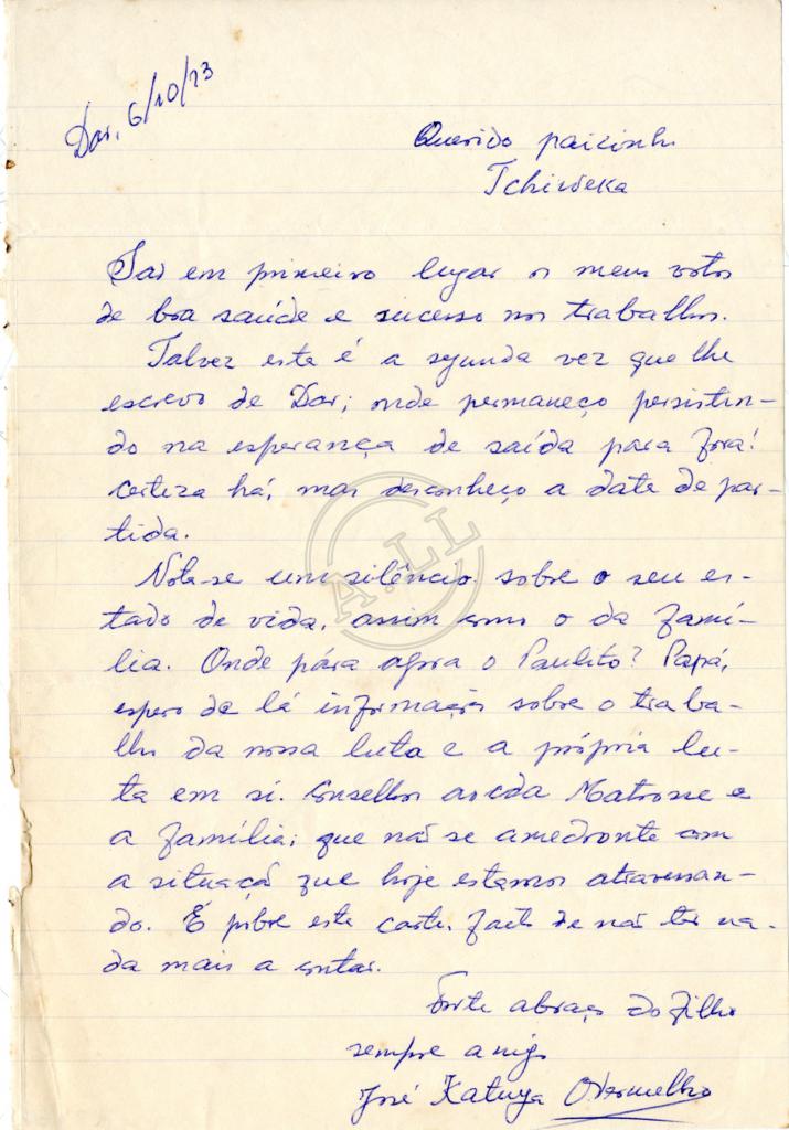 Carta de José Katuya a «Tchiweka»